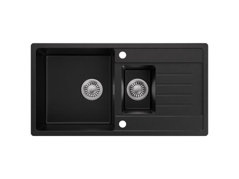 Cecipa max évier de cuisine 86x45cm - évier en granit 1,5 bac - bac principal et bac secondaire - avec panier égouttoir et système d’évacuation - noir - Conforama A