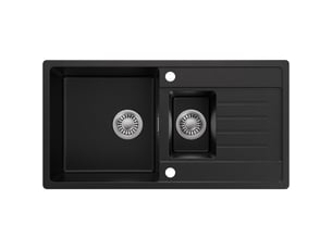 Cecipa max évier de cuisine 86x45cm - évier en granit 1,5 bac - bac principal et bac secondaire - avec panier égouttoir et système d’évacuation - noir