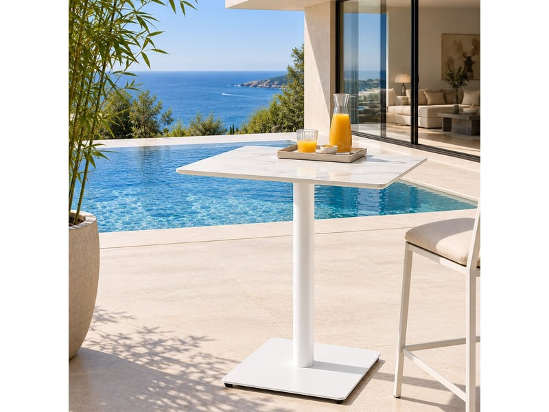Icare - ensemble n°3: table bistrot 70x70cm en céramique marbré blanc - Conforama B