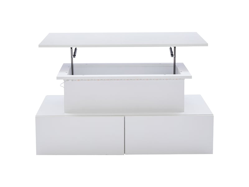  Table basse avec 4 tiroirs et plateau relevable et led, en panneaux de particules, blanc, 90 × 55 × 41 cm - uvrion  - Conforama A