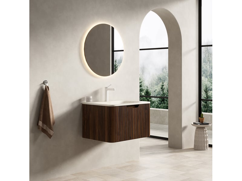  Meuble sous vasque suspendu avec lavabo intégré et tiroir led à fermeture douce pour salle de bain 60 × 46 × 36 cm  - Conforama D