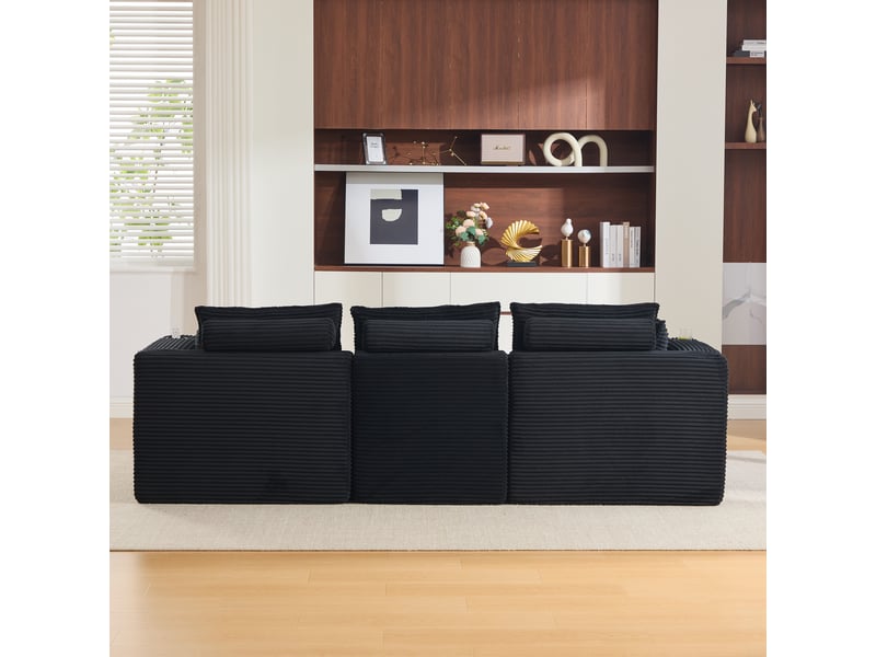 Canapé modulaire 3 places avec pouf assorti 256 x 161 x 75 cm rangement latéral et porte-gobelet - Conforama E