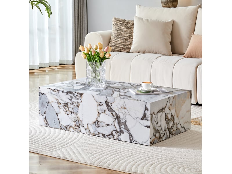  Table basse rectangulaire décor imitation marbre 90 x 50 cm evryae  - Conforama B
