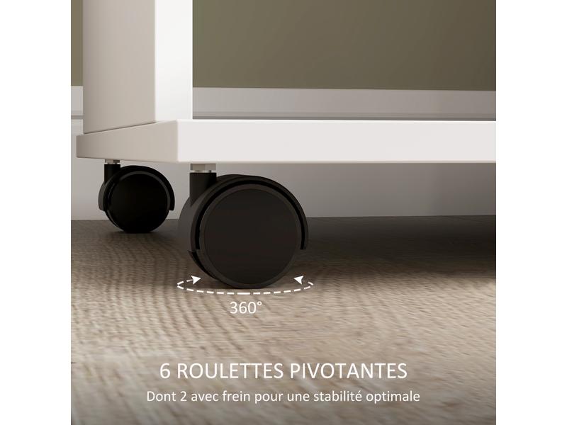  Armoire penderie meuble de rangement mobile 6 roulettes en bois blanc 120 x 40 x 128 cm  - Conforama R