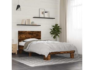 Lit adulte, lit simple, cadre de lit avec tête de lit chêne fumé 80x200cm cf2554