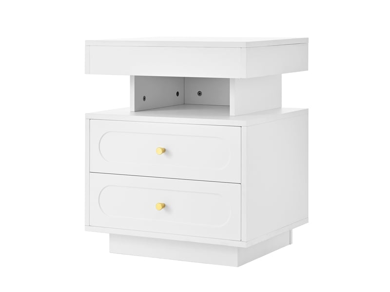  Table de chevet avec led, 2 tiroirs et rangement ouvert, blanc, 50×40×60 cm  - Conforama D