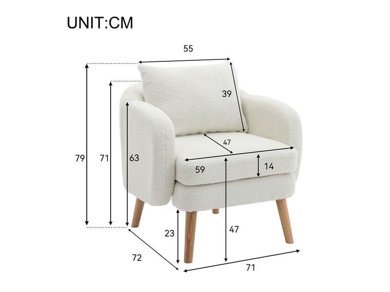 Fauteuil 1 place en tissu bouclette blanc avec coussin - Conforama C
