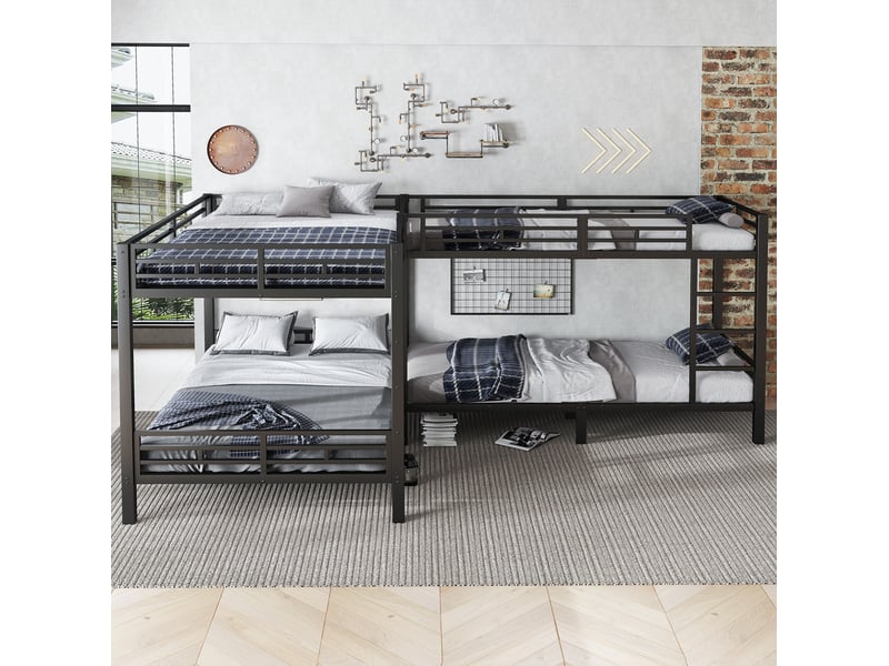 Lit superposé 140x200+90x200, multi-lits, sommier à lattes robuste, échelle 3 marches, métal, noir, sans matelas - Conforama R