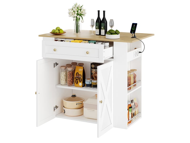  Îlot de cuisine 120x75x97 cm plateau rabattable mdf blanc  - Conforama A