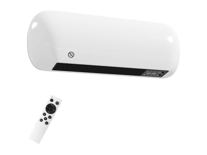  Chauffage mural en céramique 10002000w, radiateur électrique, ventilateur, thermostat, 50x19x14cm, minuterie, blanc  - Conforama B
