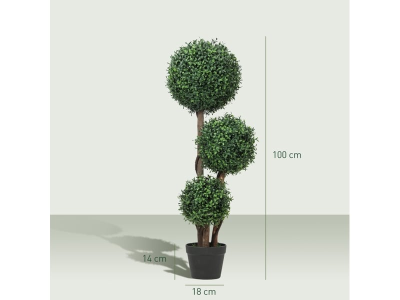 Plante artificielle buis à trois boules verte 100 cm, feuillage anti-uv pour intérieur et extérieur sans entretien - Conforama C