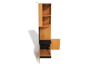 Meuble bar d’angle en mdf 40x40x182 cm, porte-verres inox, 4 casiers à bouteilles et placard bas pour cuisine et séjour