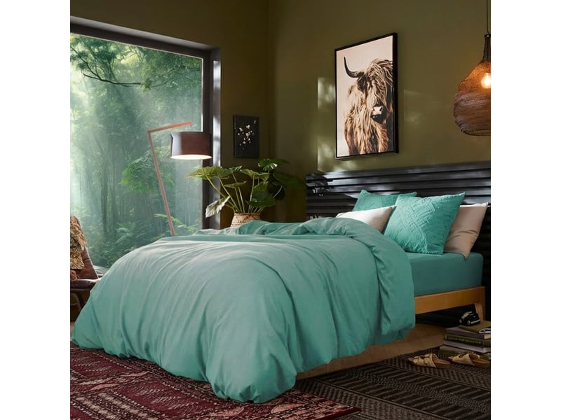  Parure de lit 240x260 cm lin métis aqua PD25520 - Conforama C
