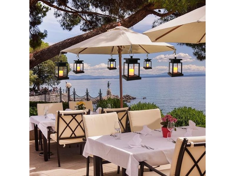  8 lampes solaires suspendues extérieures avec effet bougie led, lumière blanc chaud pour jardin, terrasse, pelouse et arbre  - Conforama E