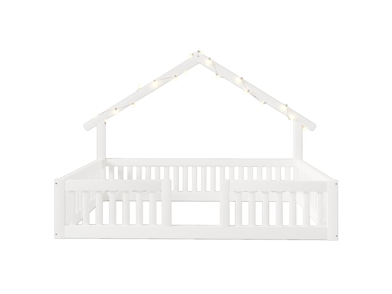  Lit d'enfant 90 x 200 cm, avec barrière de sécurité, guirlande lumineuse led, blanc  - Conforama A