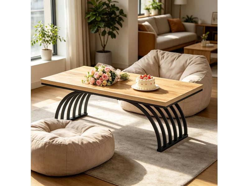 Table basse 120x60x45 cm en métal et bois noir et marron chicfurn - Conforama B
