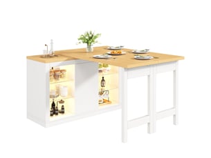 Îlot de cuisine extensible 120 à 197 cm, pivotant à 360°, avec led rgb, blanc