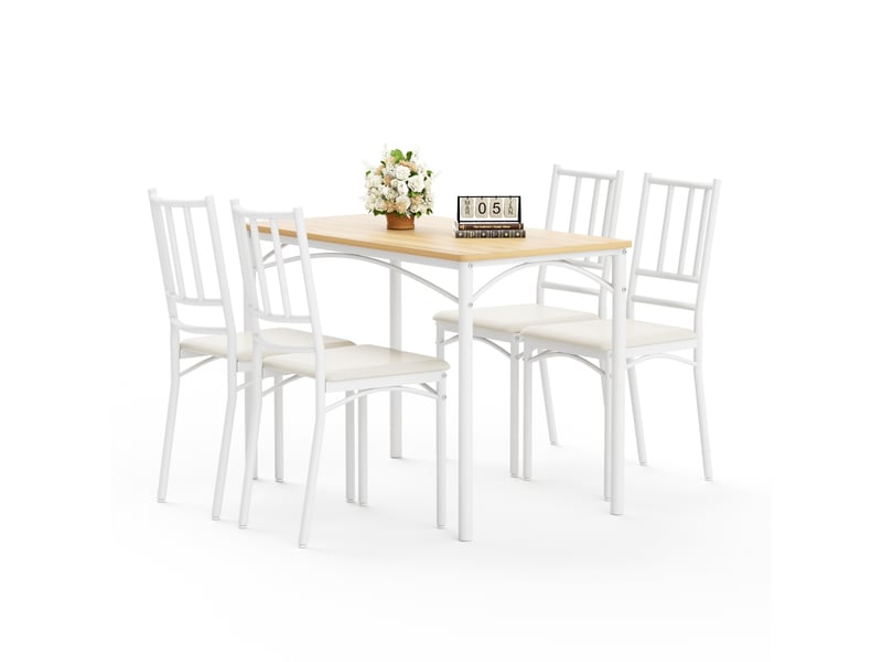  Ensemble table et chaises avec 1 table et 4 chaises  - panneau de particules et acier - naturel et blanc  - Conforama A