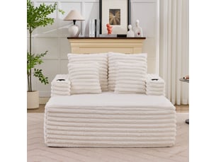 Fauteuil 2 places - 135x128x86 cm - lit convertible chaiselongue surdimensionnée avec porte-gobelets et velours - blanc