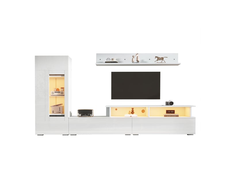  Ensemble meuble tv 3 pièces avec led blanc pour téléviseur jusqu'à 75 pouces  - Conforama A