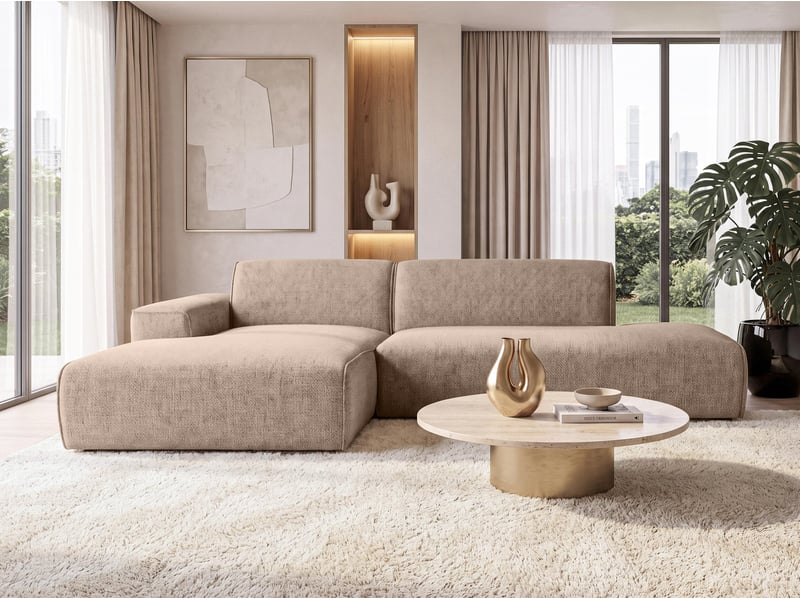  Canapé d'angle moderne didim duo, 288 cm, couleur marron chaud, revętement en velours g Didim Duo - Conforama C
