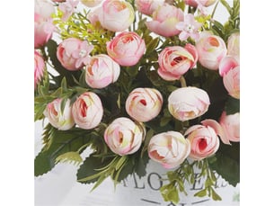 Camélia artificiel 5 branches 13 fleurs réalistes en soie, facile d'entretien, décoration florale artificielle violet clair pour mariage, anniversaire, fête