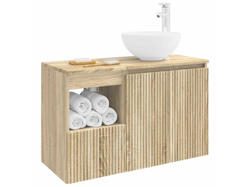 Ensemble de mobilier de salle de bain 2 pc chêne sonoma cf64128 - Conforama C