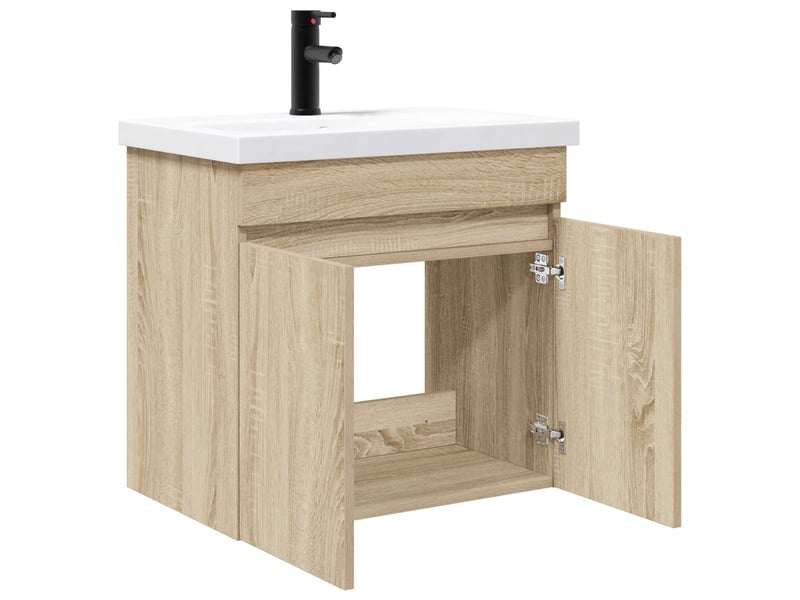 Meuble de rangement salle de bain avec robinet chêne sonoma shl3038 - Conforama D