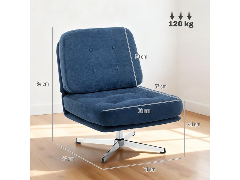  Fauteuil pivotant,87x70x84 cm,avec assise large,chenille,bleu foncé  - Conforama C