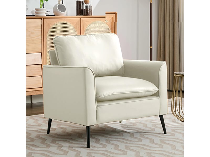  Fauteuil 1 place ulevr en simili cuir blanc 80 x 68 x 80 cm, style nordique rétro  - Conforama B