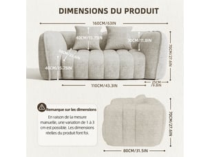 Canapé droit fixe <strong>LEXZURN</strong> <strong></strong> 2 + 1 places Velours blanc