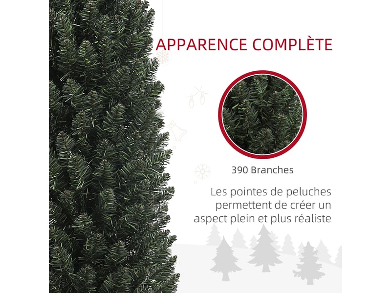  Sapin de noël artificiel, arbre de noël, base en acier, 390 branches épines, ø 55 x 195h cm, décoration de noël, vert  - Conforama E