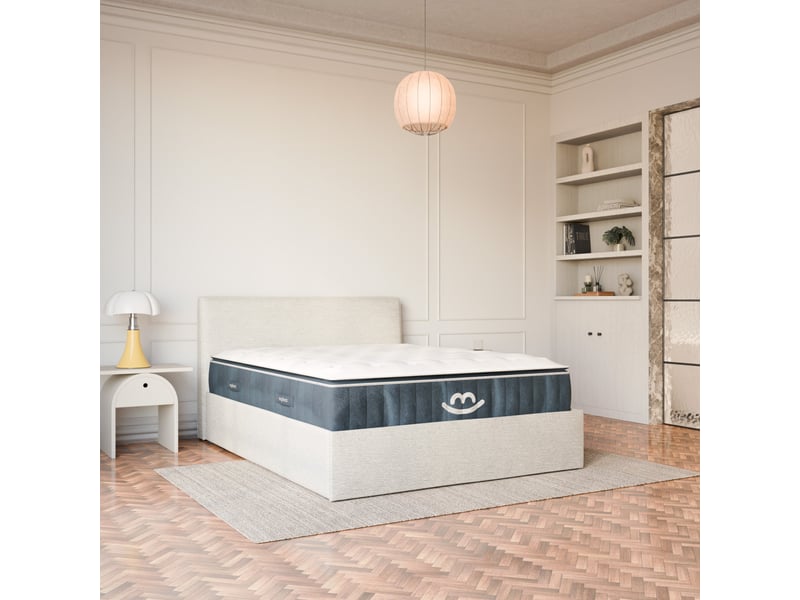 Pack lit coffre et matelas hybride 160x200cm épais 30cm couleur blanc crème avec tête Célia &amp; Victoria - Conforama B