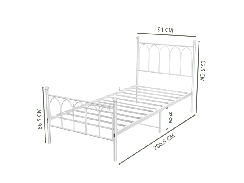 Lit simple 90 × 200 cm avec rangement sous le lit et structure en métal, sans matelas, blanc - Conforama E