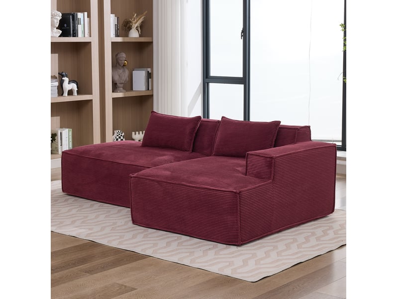  Canapé d'angle 2 pl 233x129x70cm, pour salon, mousse haute densité, assise ressorts ensachés, coussins, polyester, rouge  - Conforama E