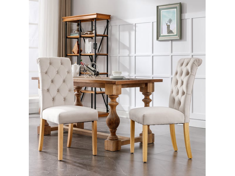  Lot de 4 chaises de salle à manger 43 x 63 x 100 cm beige en velours, pieds en bois et confort  - Conforama E