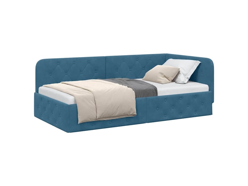 Lit simple- lit adulte - cadre de lit d'angle bleu 100 x 200 cm velours - Conforama B