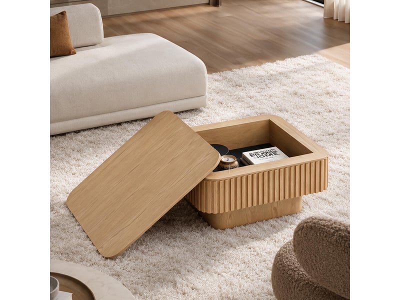 Table basse carrée 75x75 cm, bois naturel, avec coffre Fay Lum - Conforama B