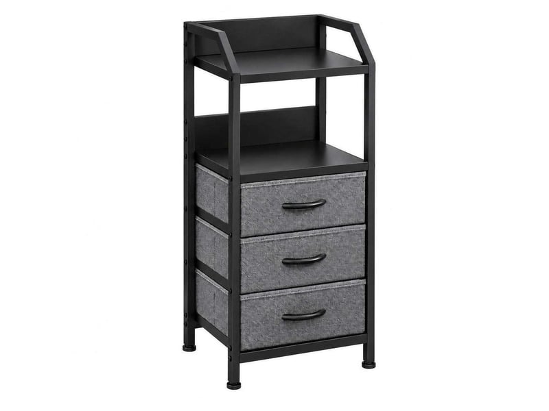  Table de chevet 40x30x75 cm trois tiroirs tissu etagere ouverte gris fonce et noir  - Conforama A