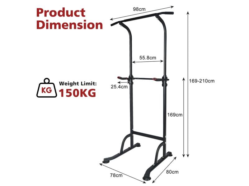  Tour de musculation multifonction réglable noire en acier avec barre de traction et station de dips à domicile  - Conforama C