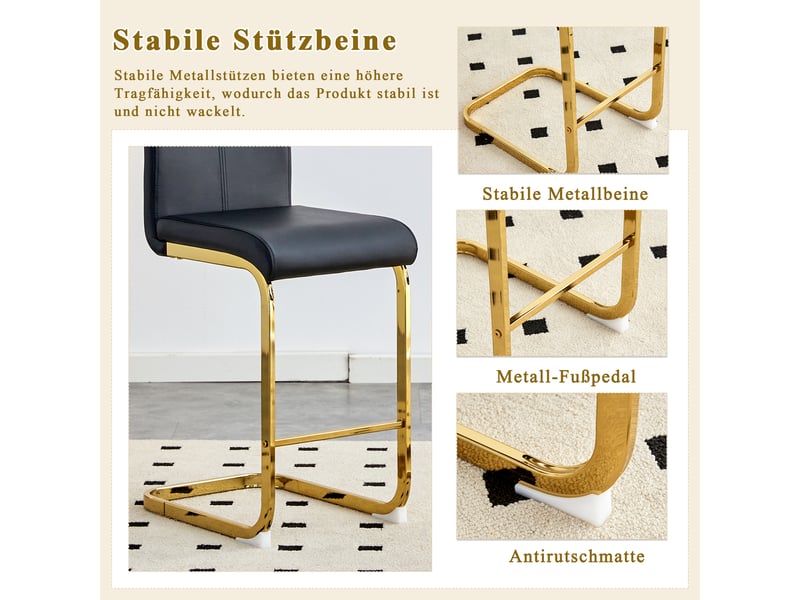  Lot de 2 tabourets de bar en similicuir noir et métal doré W3658P368041 - Conforama E