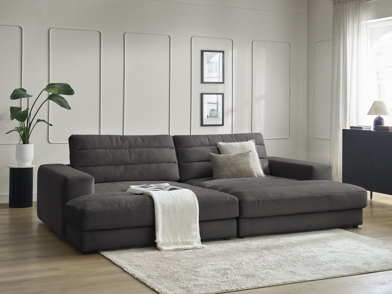 Bobochic canapé droit fixe 4 places sierra assise profonde velours noir SIERRA - Conforama B