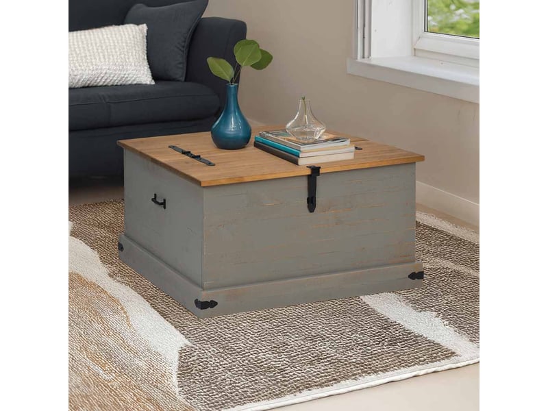  Coffre de rangement, boîte de rangement halden gris 91x91x47 cm bois massif pin  - Conforama B