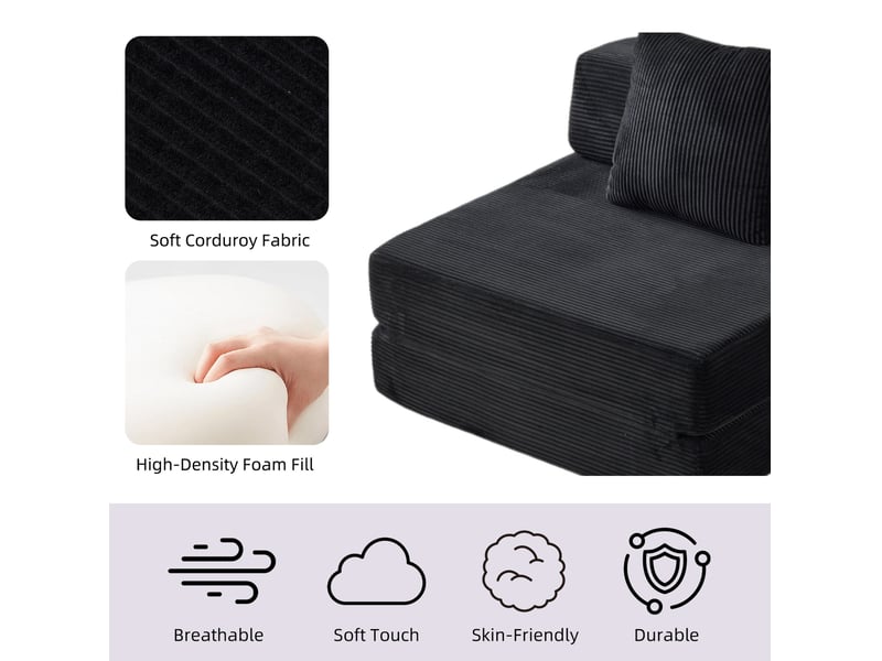  Canapé convertible 1 place 92,5x92,5x60 cm avec accoudoirs noir  - Conforama D