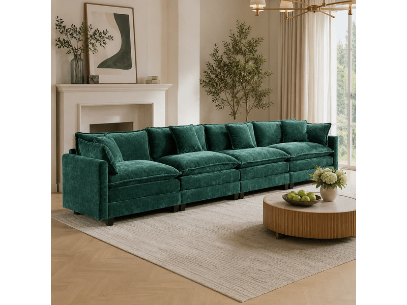  Canapé nuage 4 places moderne en chenille respirante coussins double couche vert  - Conforama B