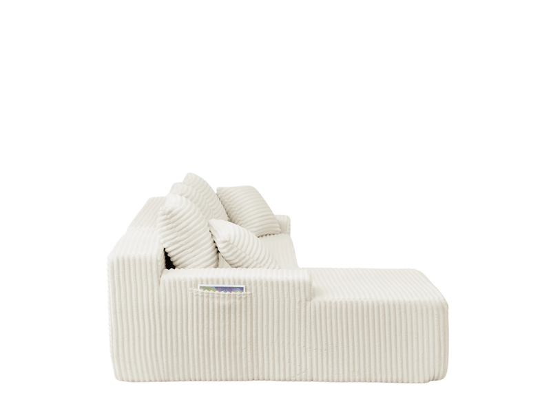  Canapé d’angle modulable 4 places en velours côtelé beige, 239x156x79 cm  - Conforama R