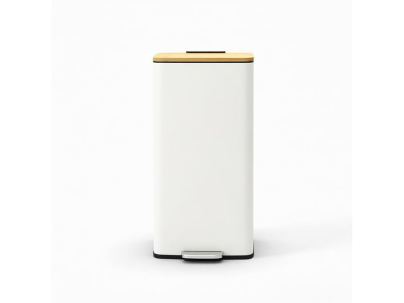  Poubelle de cuisine à pédale 20 l avec couvercle en bambou à fermeture douce, blanche  - Conforama A