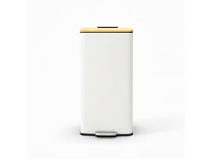 Poubelle de cuisine à pédale 20 l avec couvercle en bambou à fermeture douce, blanche