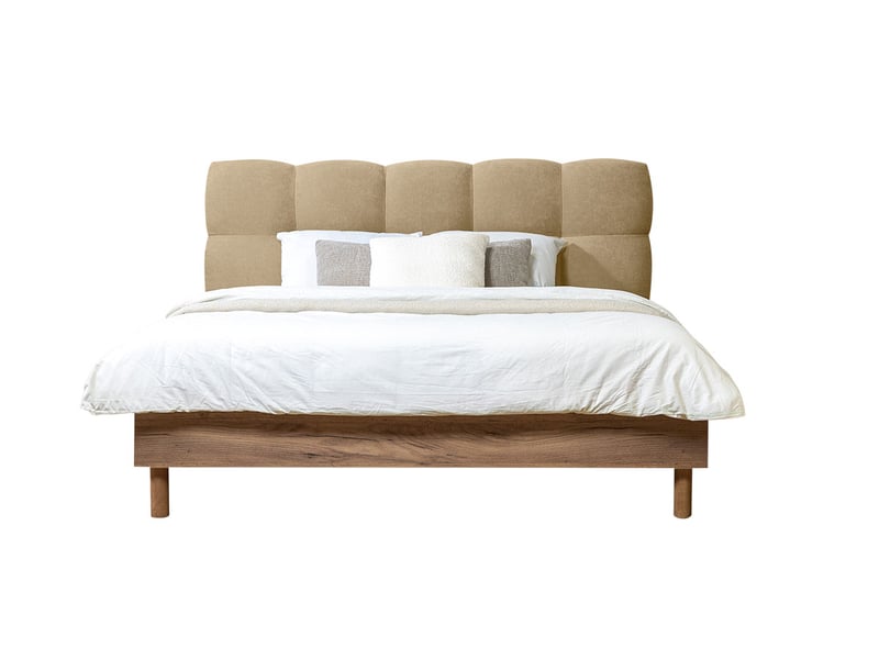  Bobochic lit kumo tissu lisse lattes massives pieds en bois naturel beige 140x190 KUMO - Conforama D