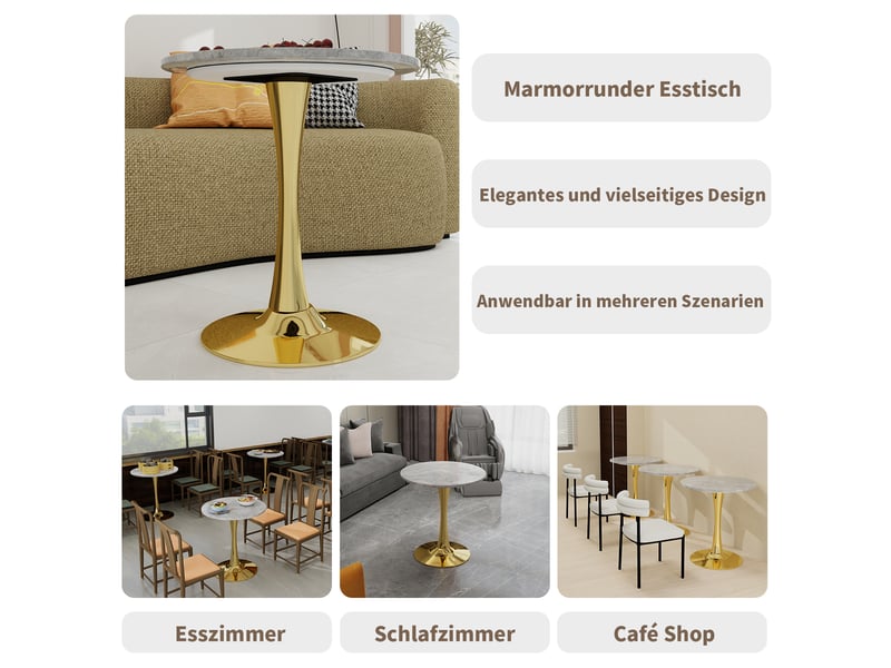  Table ronde,70x70x72 cm,style moderne,marbre artificiel,doré  - Conforama D
